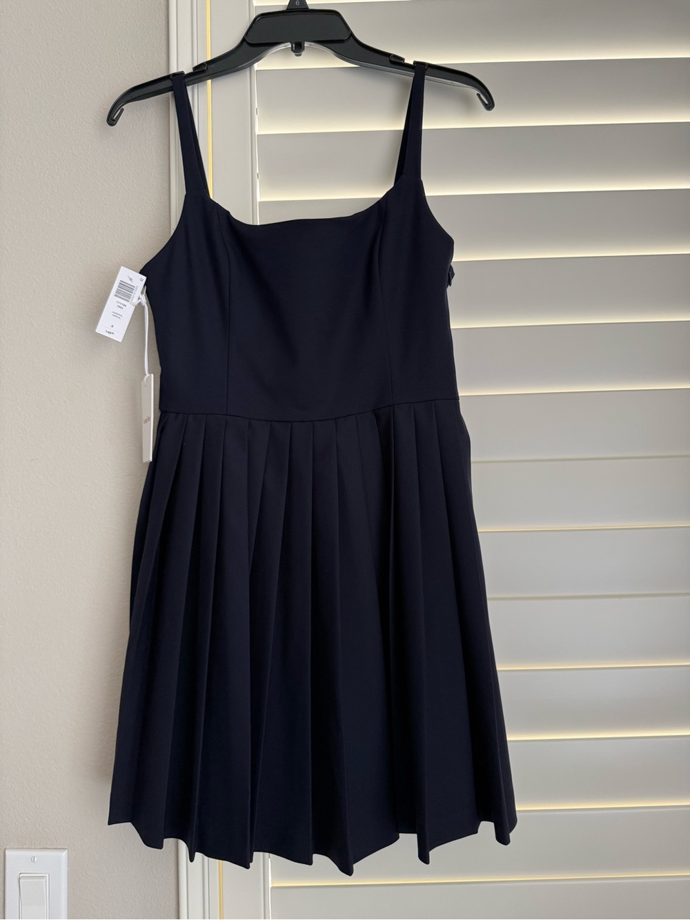 Aritzia Sunday Best Navy Pleated Mini Dress with Square Neck